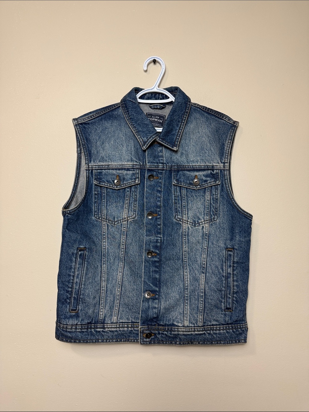 Topman Blue Denim Vest - Sleeveless Trucker Style size L